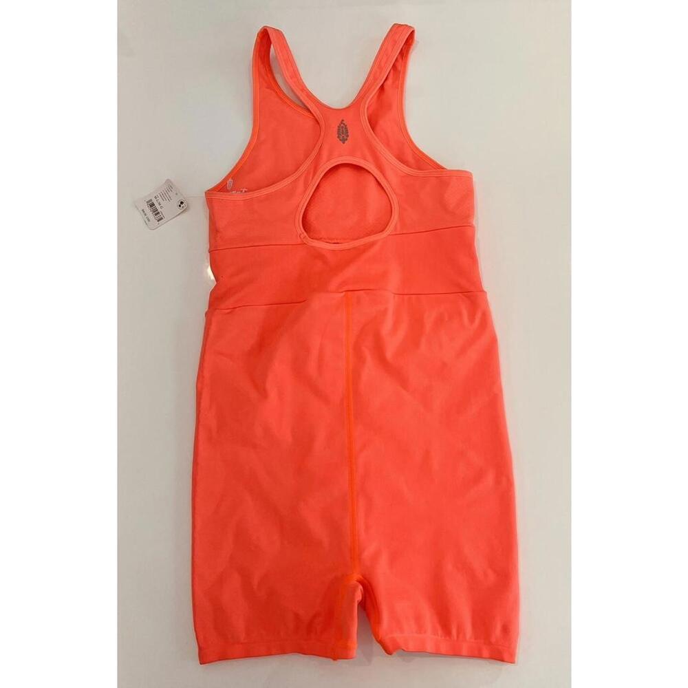 Free People Movement Every Single Time Runsie Womens M/L NEON Coral Romper Tank - Picture 3 of 6